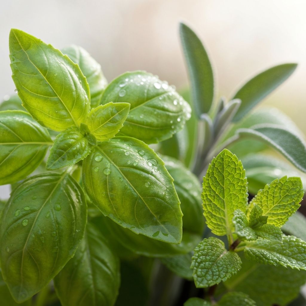 Frische Kräuterpflanzen mit Tau
